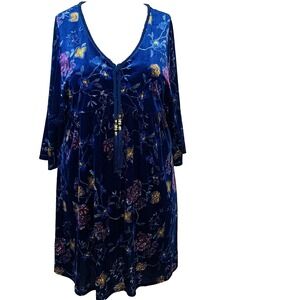 Love & Legend Dark Floral Velvet Dress Empire Size 20 Peasant  Tassel Boho Flowy